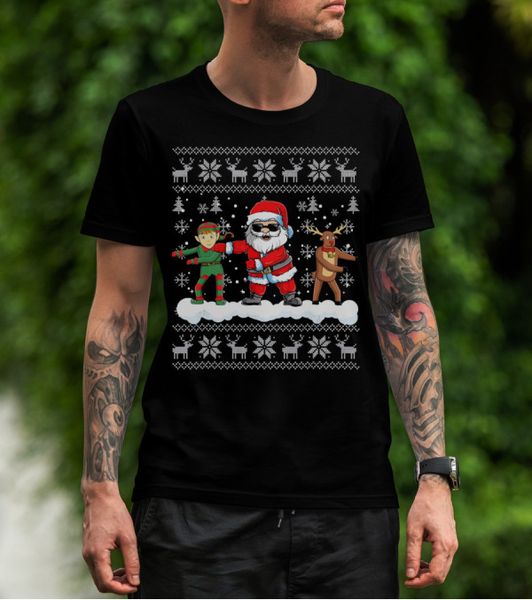 Santa Floss ChristmasSanta Elf Reindeer Dance Snowflakes T-Shirt