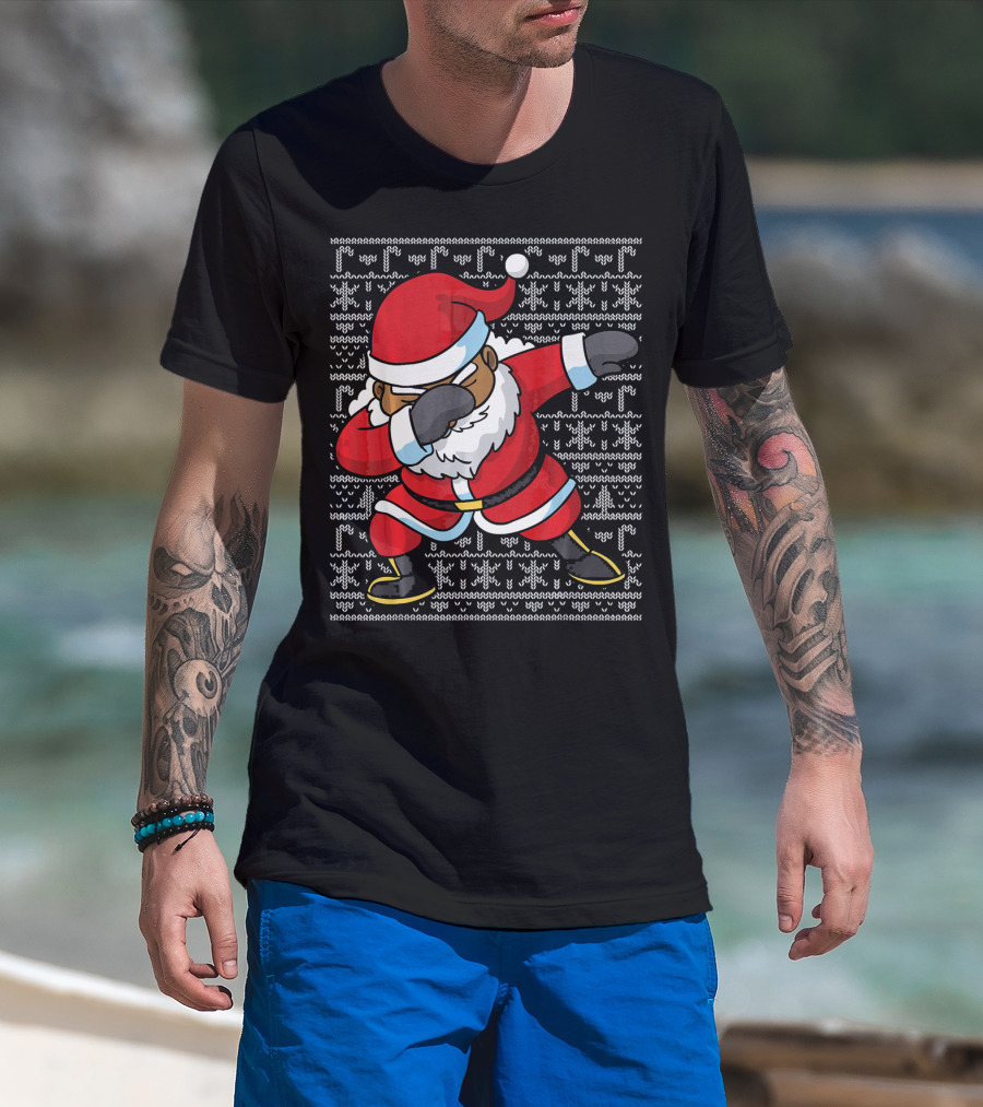 Dabbing Black Santa Ugly Christmas T-Shirt