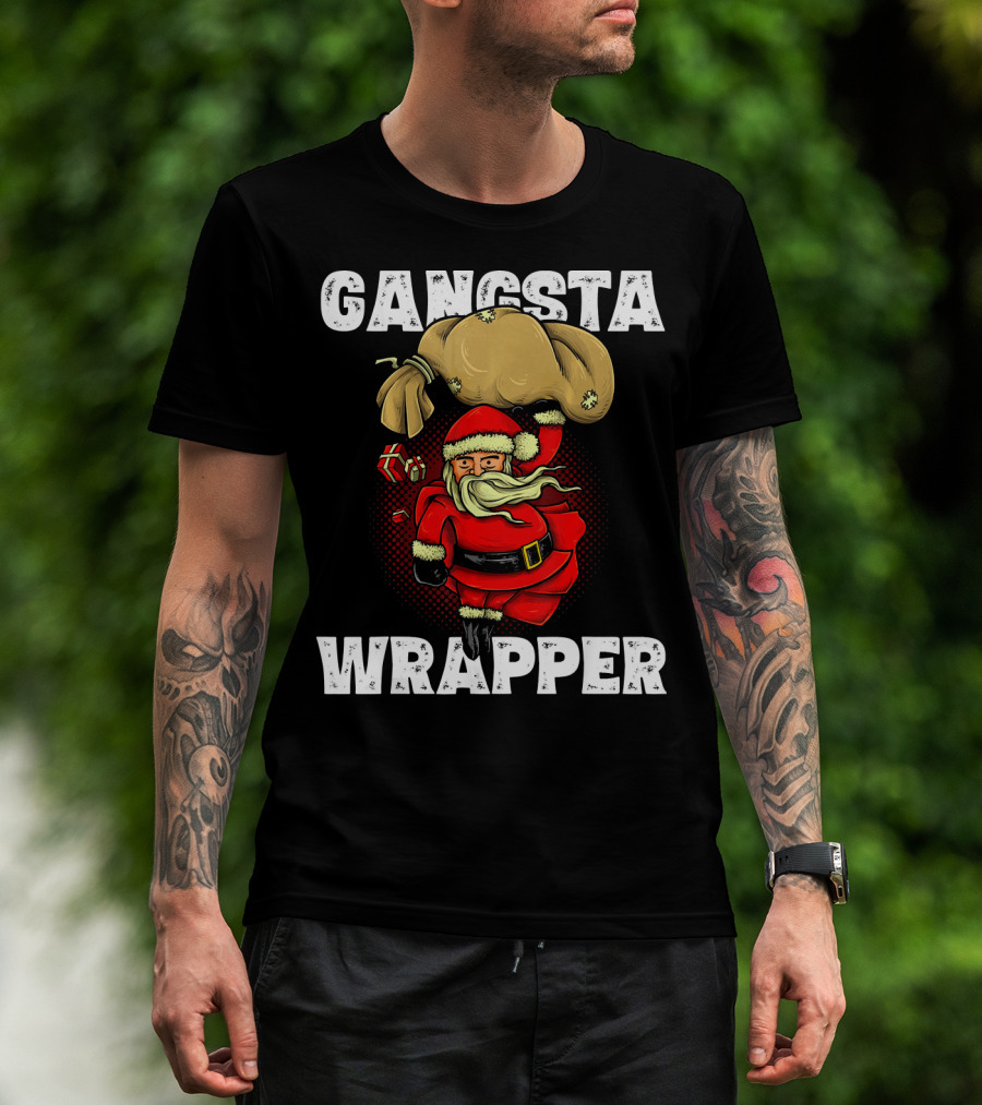 Gangsta Wrapper Santa With Sack And Gifts T-Shirt
