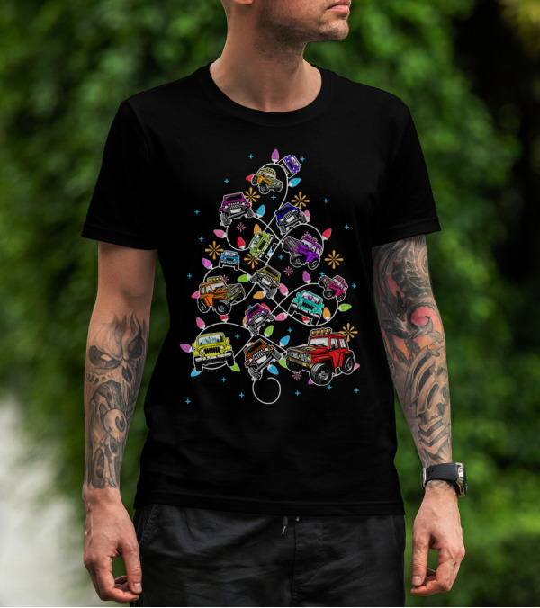 Jeep Christmas Tree Funny Jeeps Lover Colorful Vehicles Holiday Lights T-Shirt
