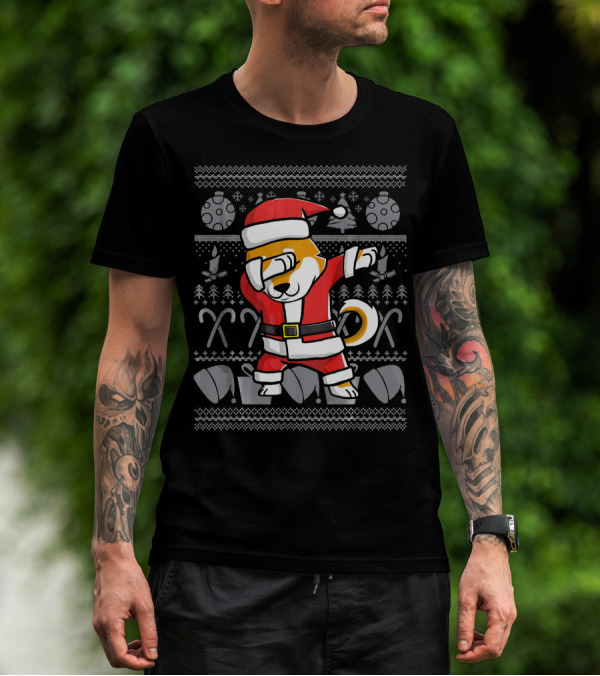 Santa Claus Dabbing Shiba Inu Dog Christmas T-Shirt