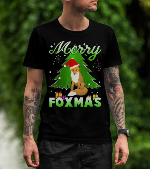 Merry Foxmas Santa Hat Fox And Christmas Tree T-Shirt