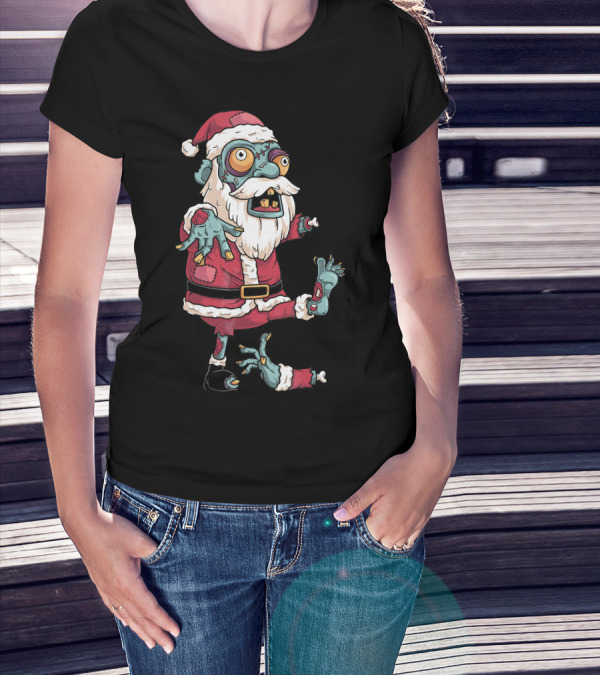 Zombie Christmas Santa Claus Funny Carto Character In Santa Suit T-Shirt