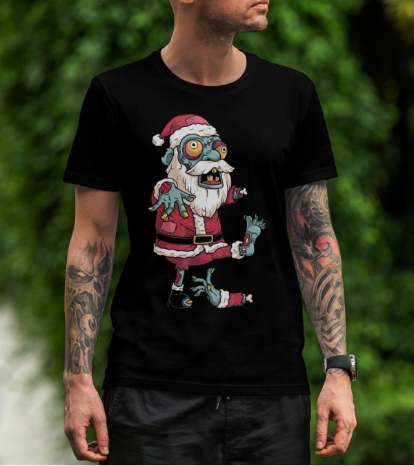 Zombie Christmas Santa Claus Funny Carto Character In Santa Suit T-Shirt