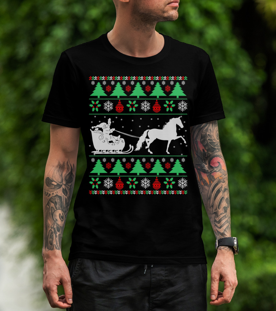 Santa Sleigh Morgan Horse Ugly Christmas T-Shirt