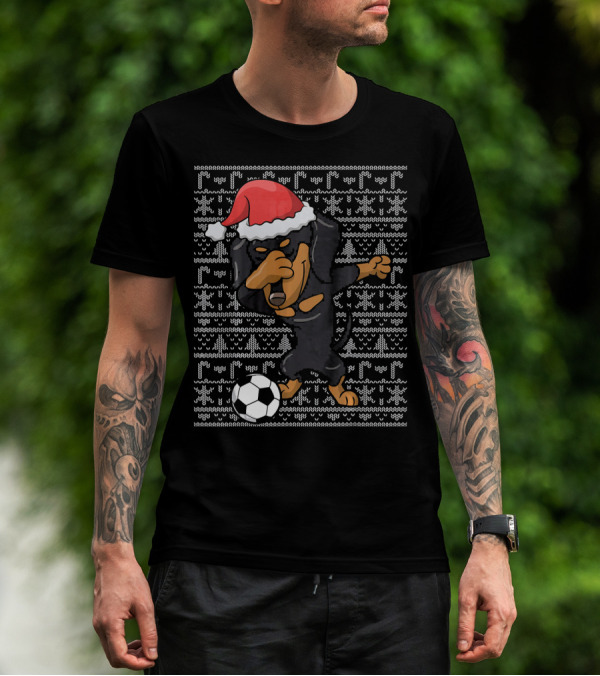 Dabbing Dachshund Santa Soccer Dog T-Shirt
