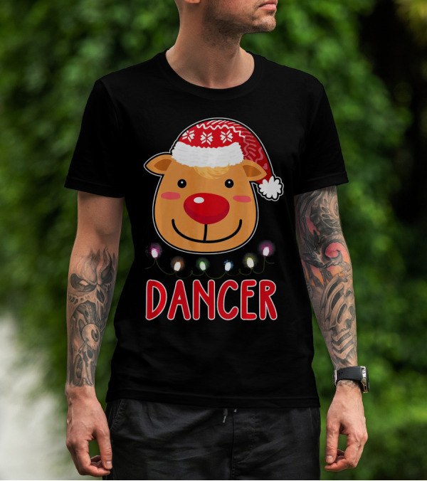 Dancer Reindeer Christmas Lights Santa Hat T-Shirt
