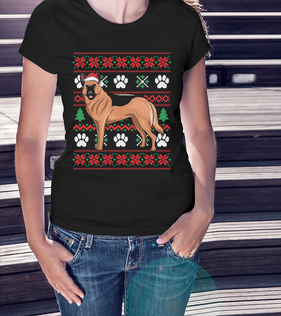 Australian Cattle Dog Christmas Santa Hat Festive Paws And Snowflakes T-Shirt