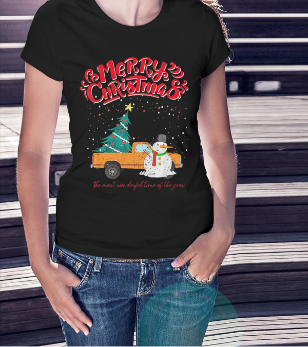 Merry Christmas Santa Truck Family The Most Wonderful Time Of The Year T-Shirt