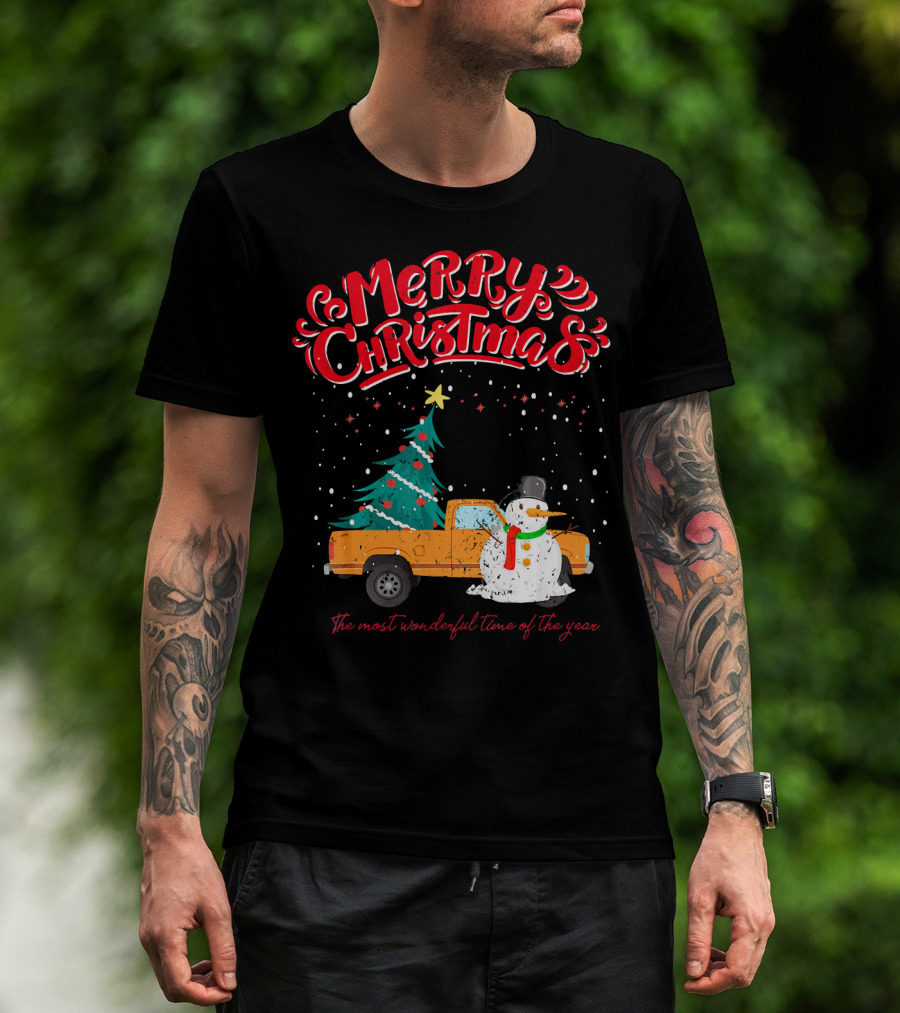 Merry Christmas Santa Truck Family The Most Wonderful Time Of The Year T-Shirt