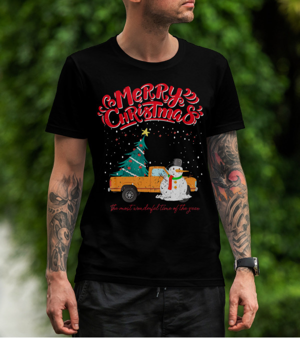 Merry Christmas Santa Truck Family The Most Wonderful Time Of The Year T-Shirt