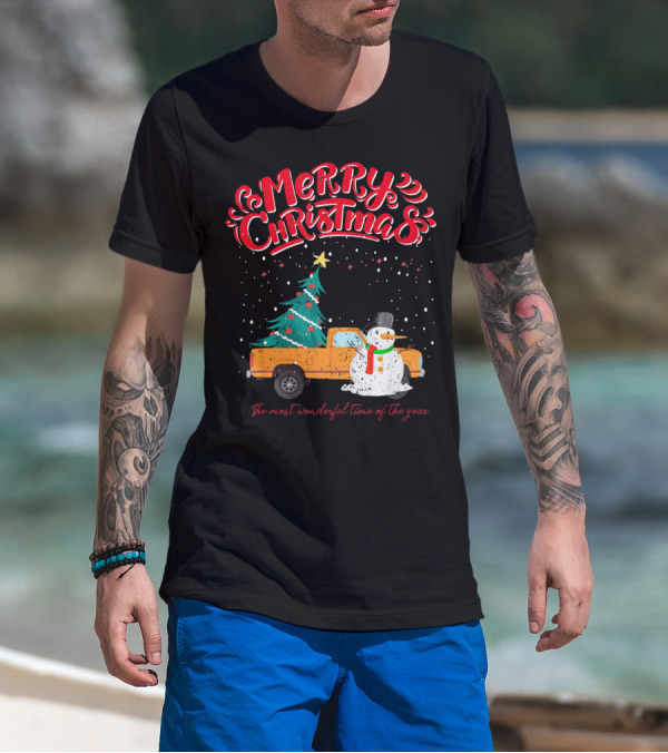 Merry Christmas Santa Truck Family The Most Wonderful Time Of The Year T-Shirt