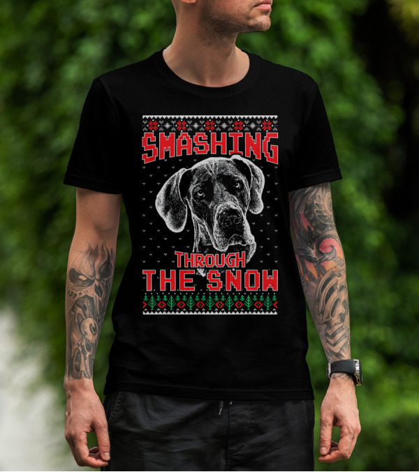 Smashing Through The Snow Great Dane Ugly Christmas T-Shirt