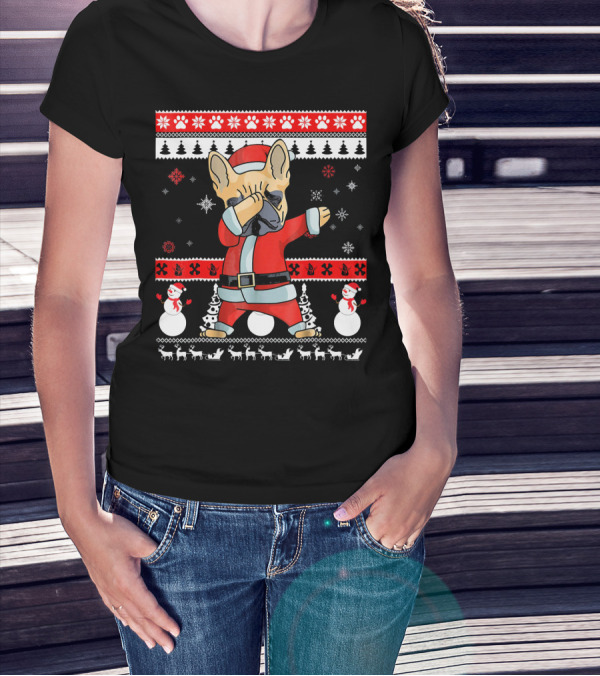 French Bulldog Christmas Frenchie Santa Dabbing Ugly T-Shirt