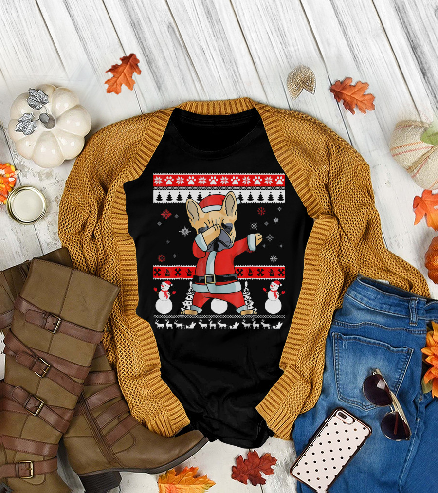 French Bulldog Christmas Frenchie Santa Dabbing Ugly T-Shirt