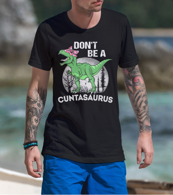 DON'T BE A CUNTASAURUS Dinosaur With Pink Bow In Moonlit Forest T-Shirt