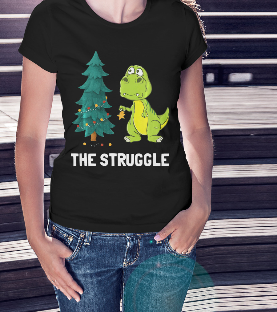 The Struggle T Rex Christmas Tree Ornament Dilemma T-Shirt