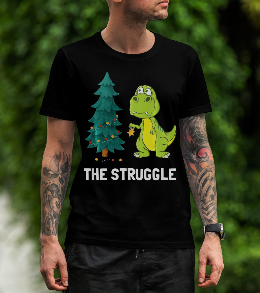 The Struggle T Rex Christmas Tree Ornament Dilemma T-Shirt