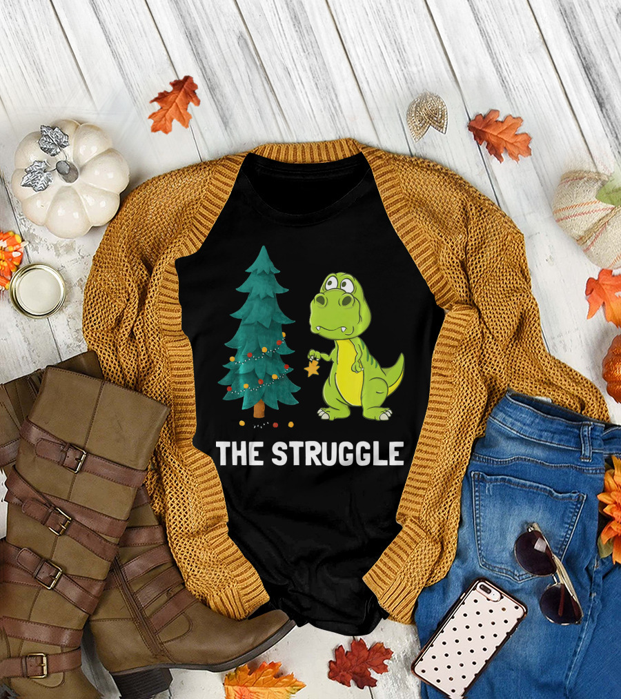 The Struggle T Rex Christmas Tree Ornament Dilemma T-Shirt