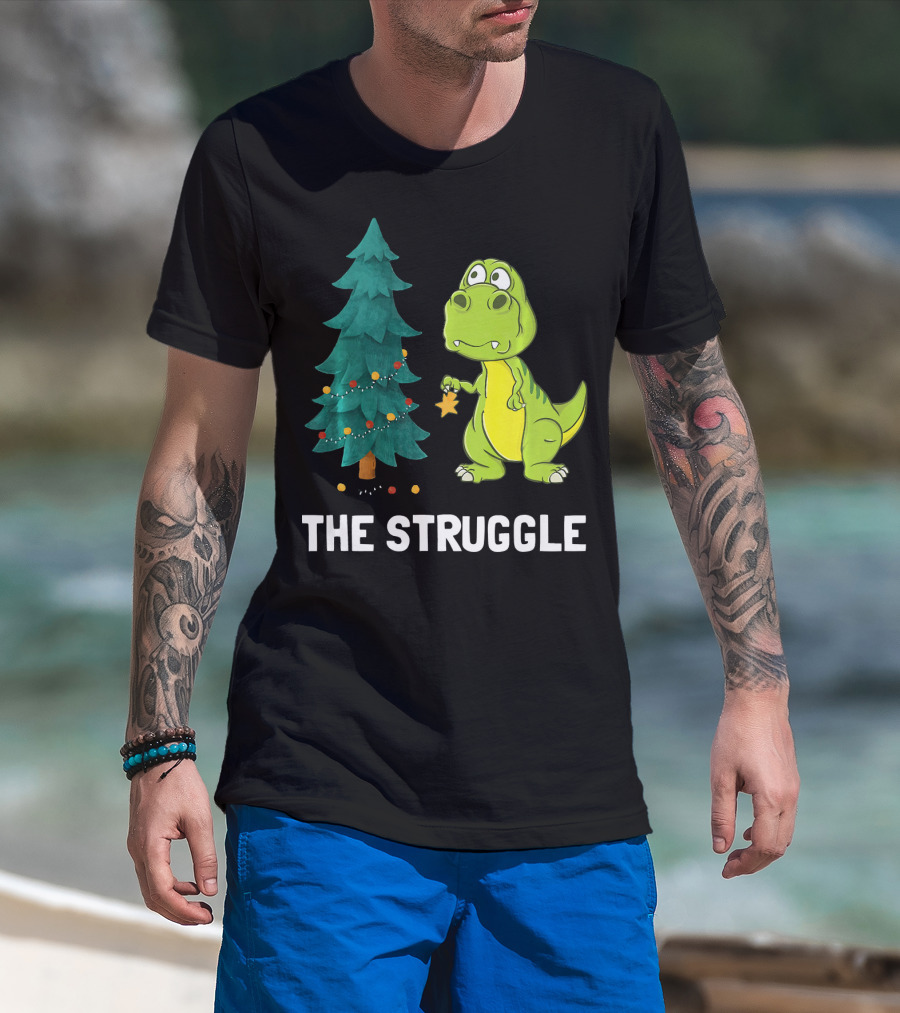 The Struggle T Rex Christmas Tree Ornament Dilemma T-Shirt