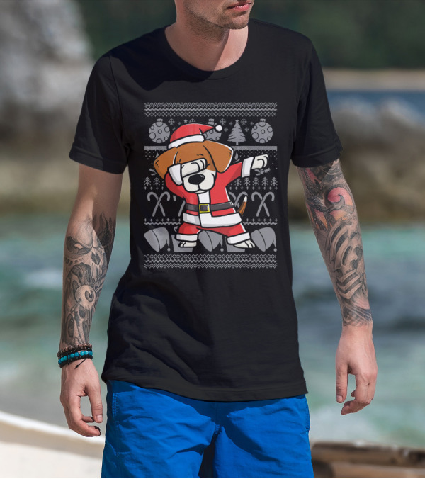 Dabbing Beagle Dog In Santa Claus Costume Christmas T-Shirt