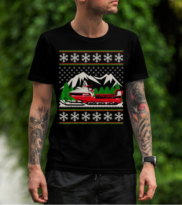 Vintage Snowmobile Ugly Christmas T-Shirt
