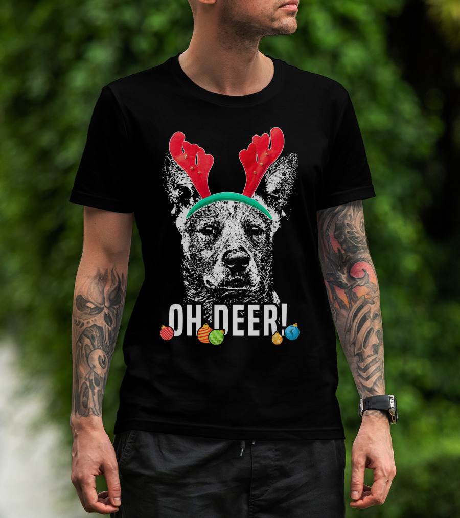 Oh Deer Funny Australian Cattle Dog Antlers Holiday T-Shirt