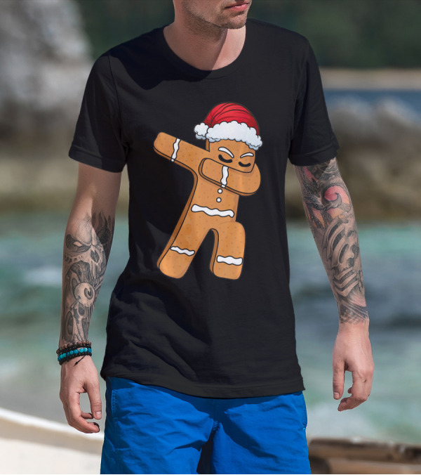 Dabbing Gingerbread Man With Santa Hat Holiday Fun T-Shirt