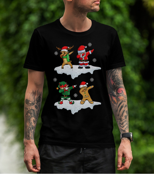 Dabbing Santa Reindeer Elf Dab In The Snowflakes T-Shirt