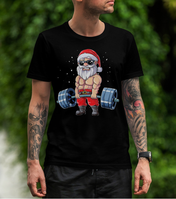 Muscular Santa Deadlift Fitness Christmas T-Shirt