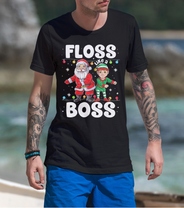 Floss Like A Boss Santa And Elf Christmas Dance T-Shirt