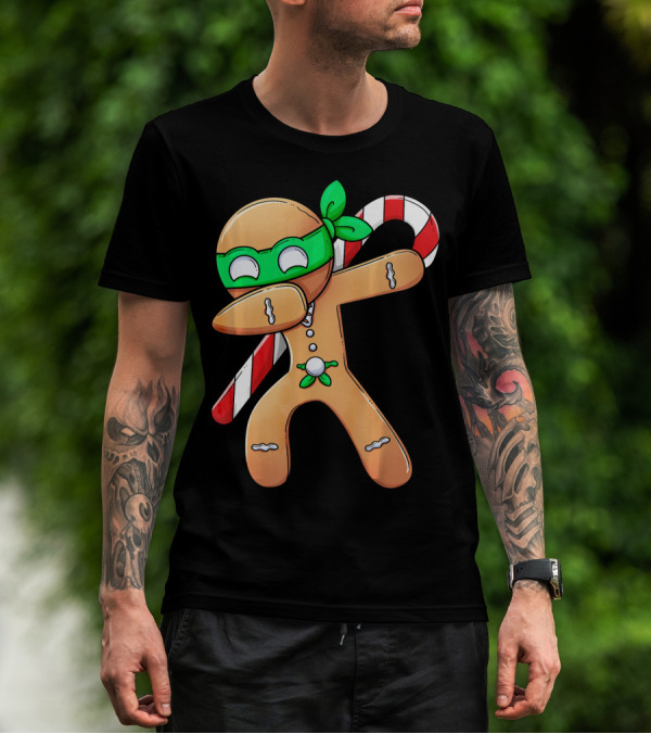 Christmas Boys Dabbing Gingerbread Ninja Candy Cane T-Shirt