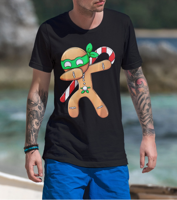Christmas Boys Dabbing Gingerbread Ninja Candy Cane T-Shirt