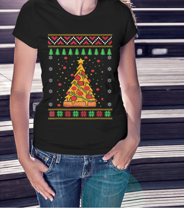 Pizza Ugly Christmas Xmas Tree Pepperoni Cheese Holiday T-Shirt