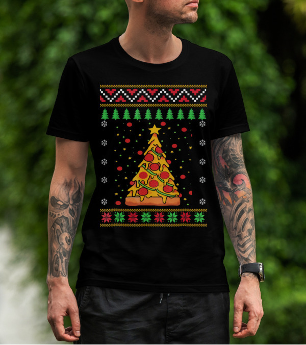 Pizza Ugly Christmas Xmas Tree Pepperoni Cheese Holiday T-Shirt