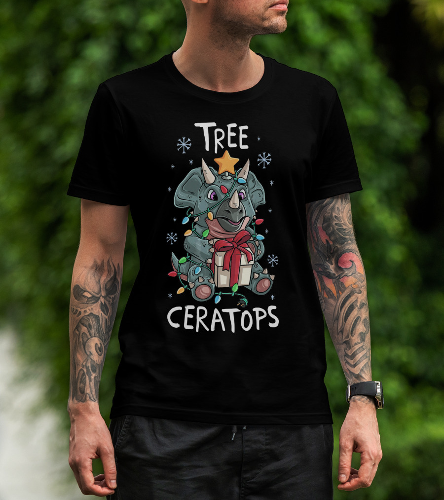 Tree Ceratops Cute Triceratops Dinosaur Christmas Lights T-Shirt