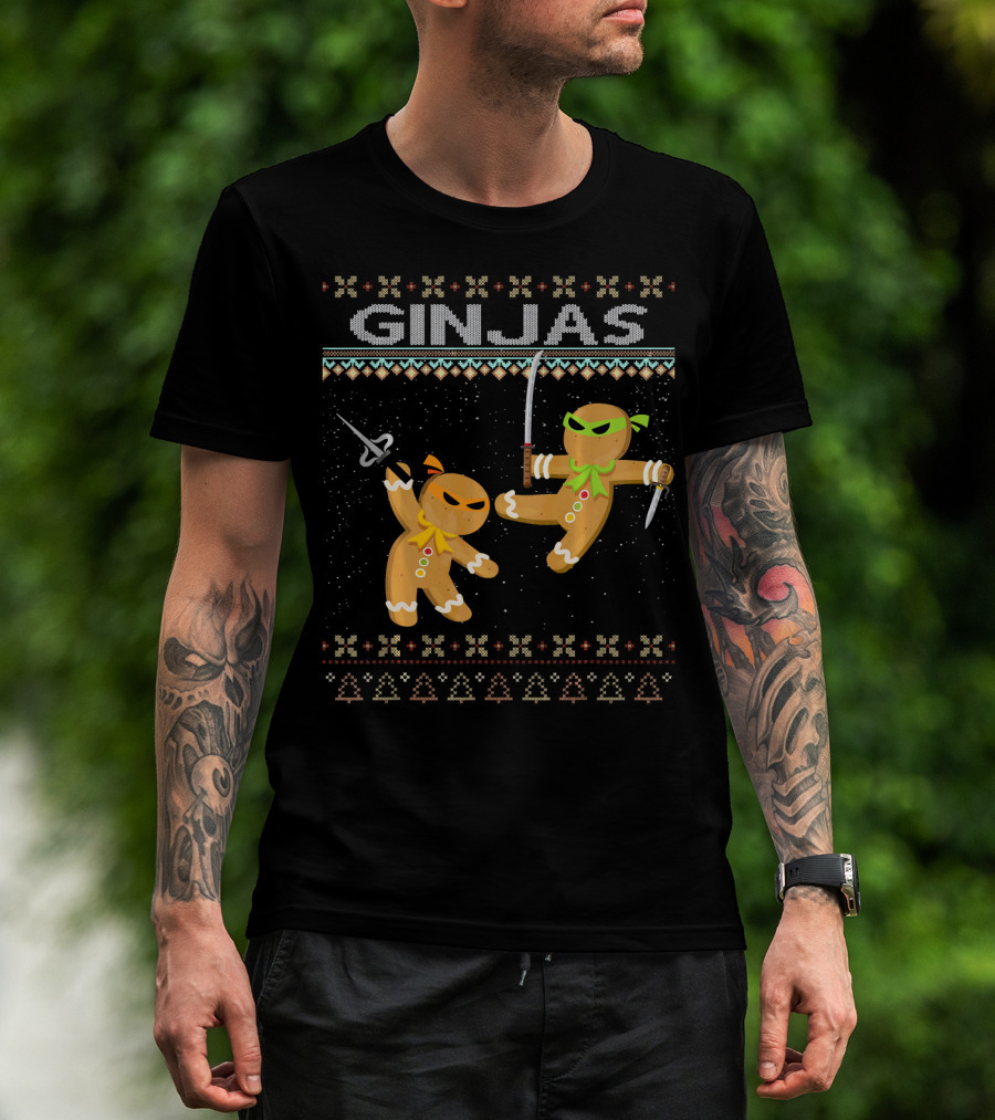 Ginjas Gingerbread Ninjas Funny Ugly Christmas T-Shirt