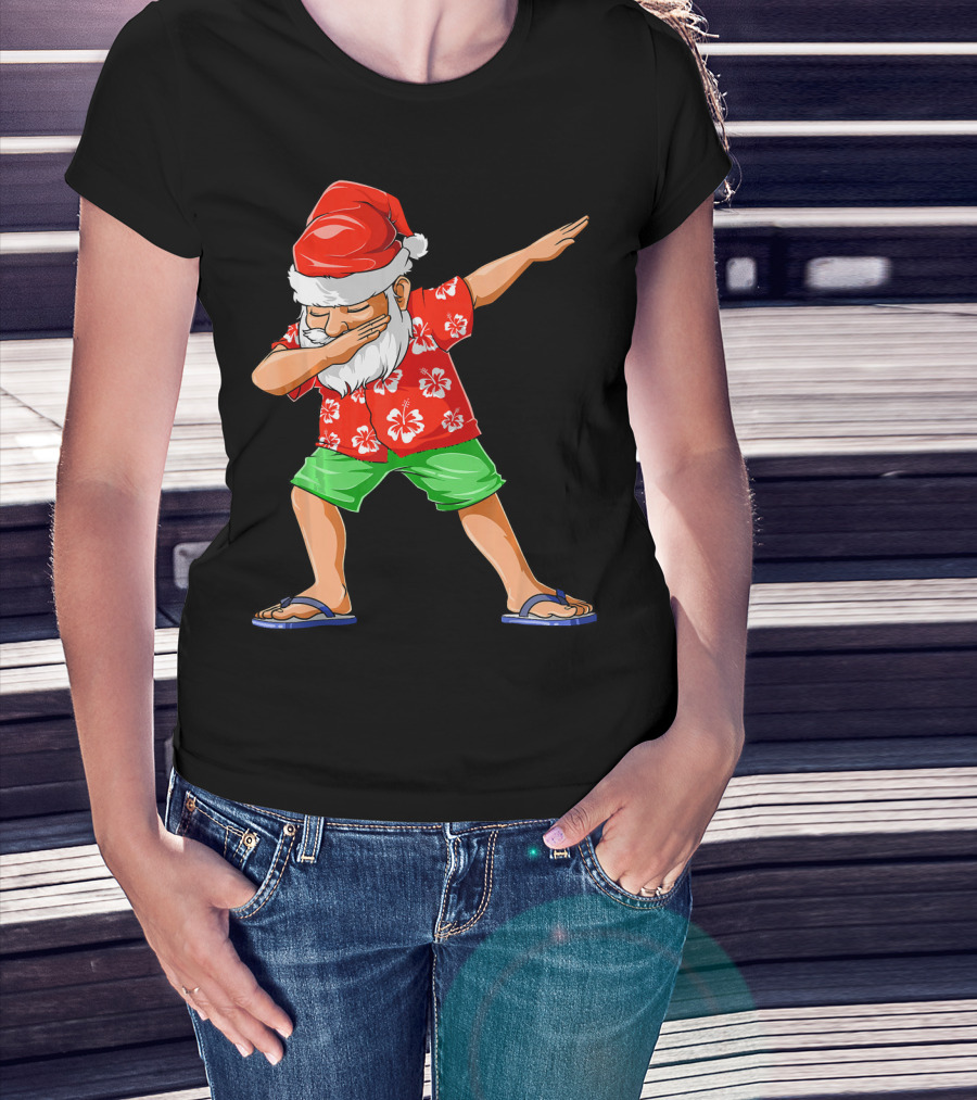 Dabbing Santa In Hawaiian Shirt And Sandals Christmas In July Party T-Shirt