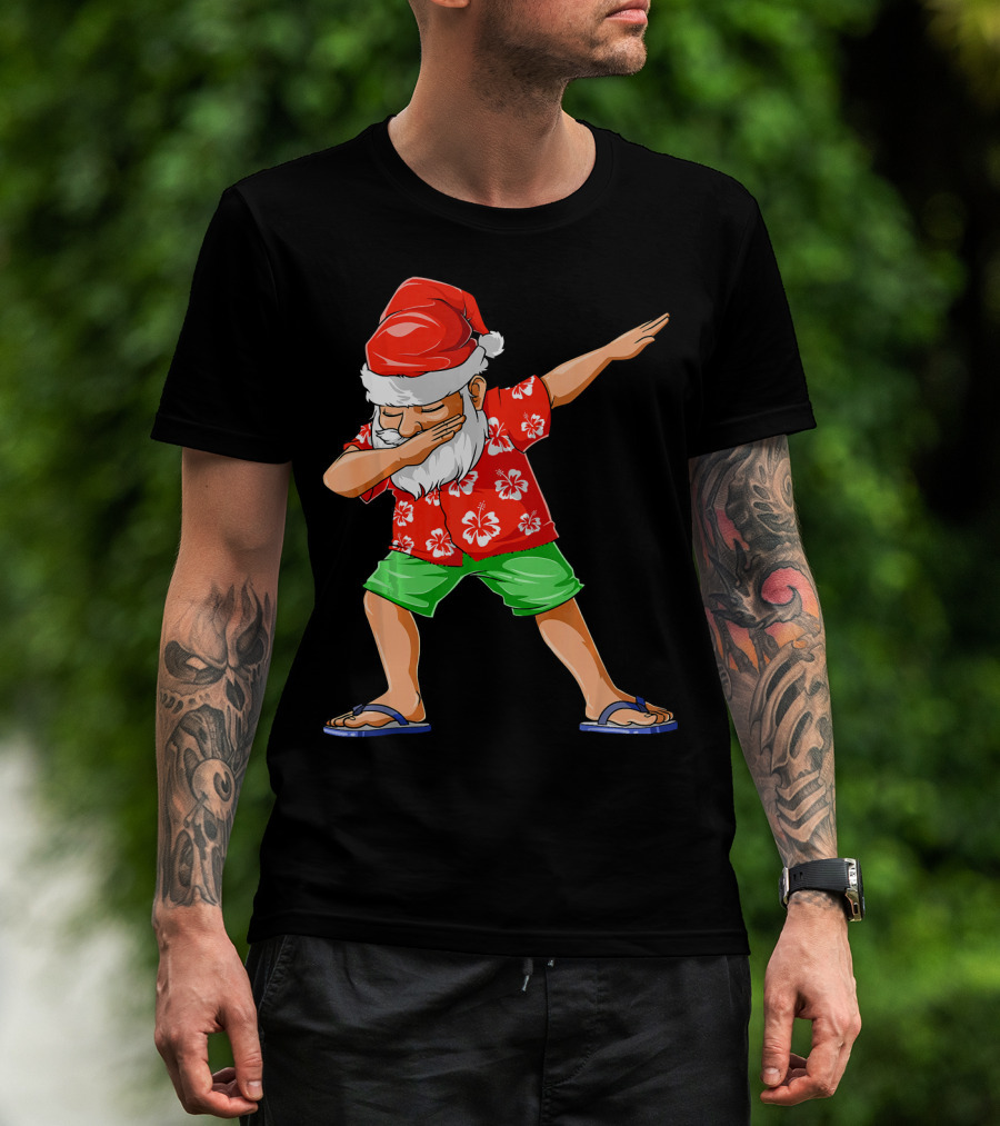 Dabbing Santa In Hawaiian Shirt And Sandals Christmas In July Party T-Shirt