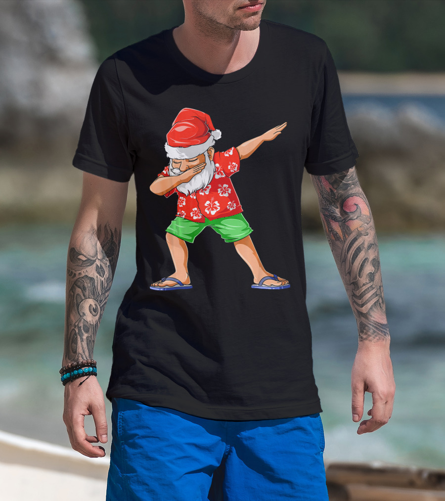 Dabbing Santa In Hawaiian Shirt And Sandals Christmas In July Party T-Shirt