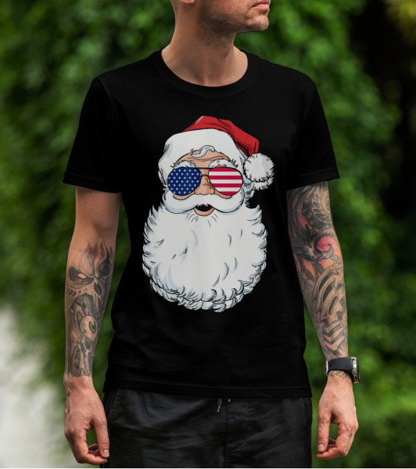 Santa Claus Patriotic USA Sunglasses Christmas T-Shirt