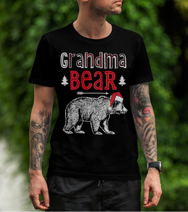 Grandma Bear Christmas Santa Hat Family Holiday Winter T-Shirt