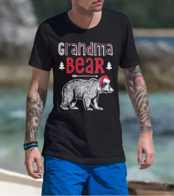 Grandma Bear Christmas Santa Hat Family Holiday Winter T-Shirt