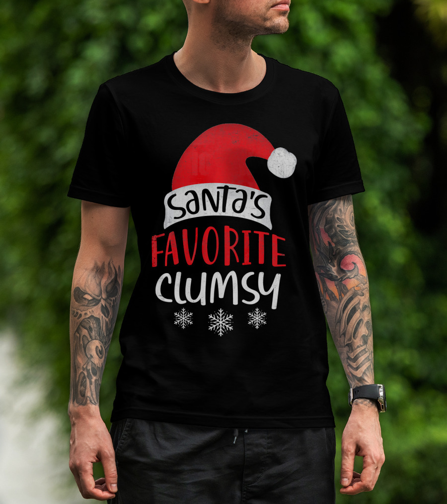 Santa's Favorite Clumsy Christmas Snowflakes Santa Hat T-Shirt