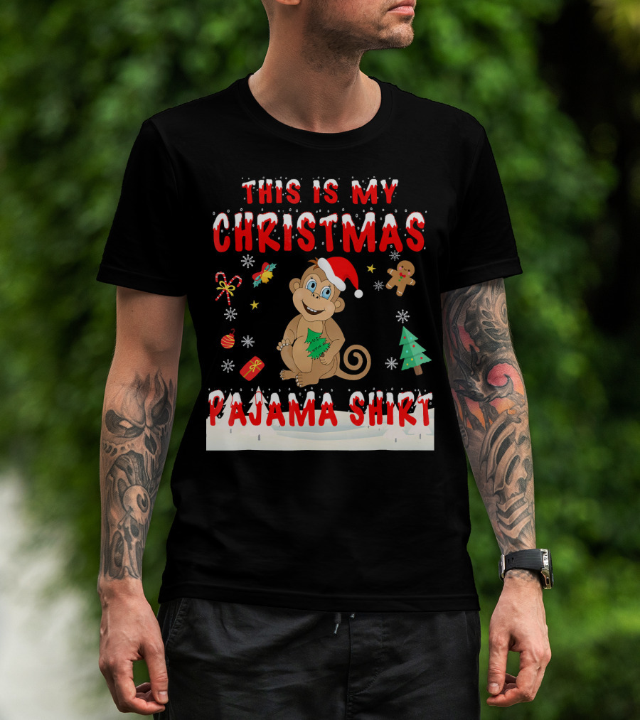 This Is My Christmas Pajama Shirt Cute Monkey T-Shirt