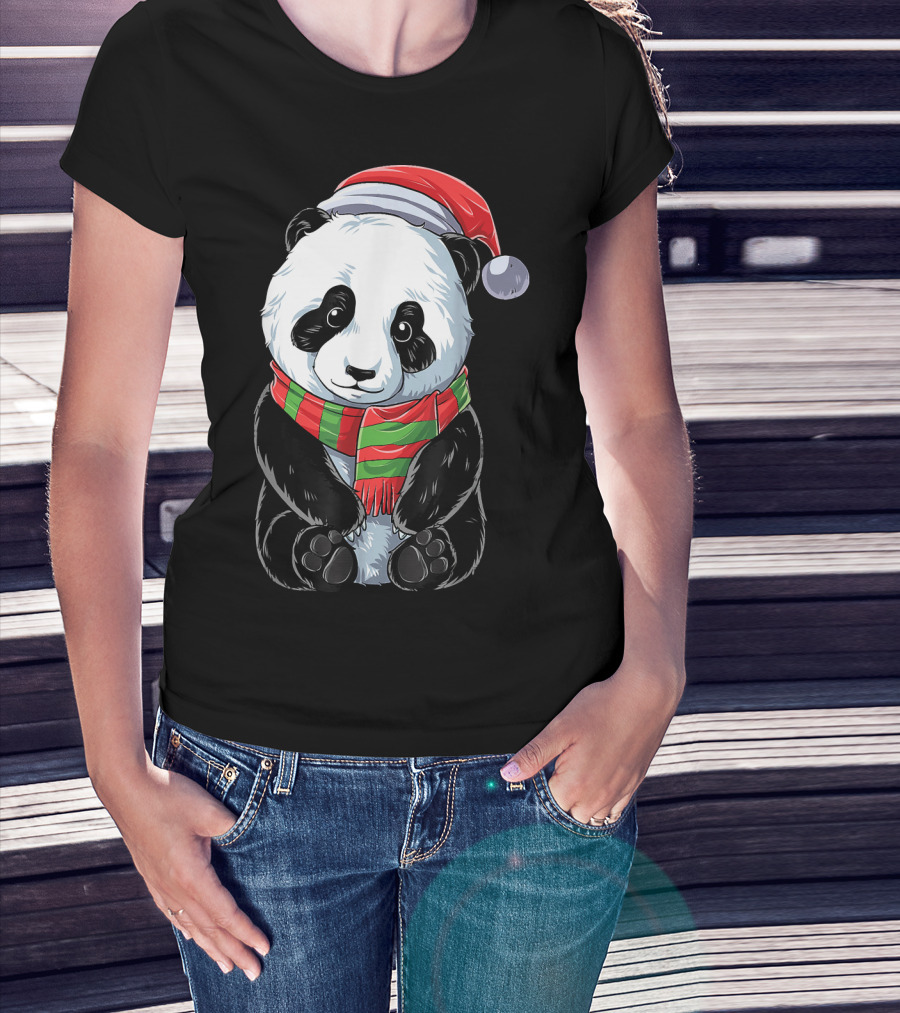 Christmas Panda Santa Hat Pandas Festive Scarf T-Shirt
