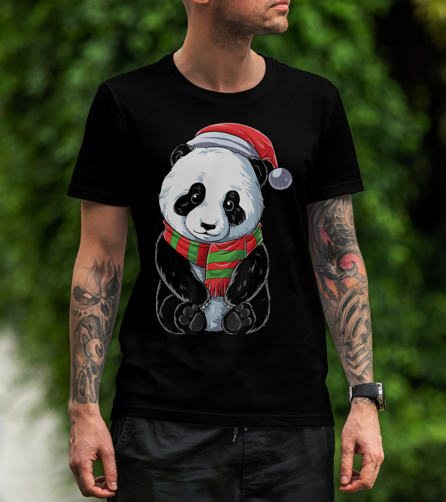 Christmas Panda Santa Hat Pandas Festive Scarf T-Shirt