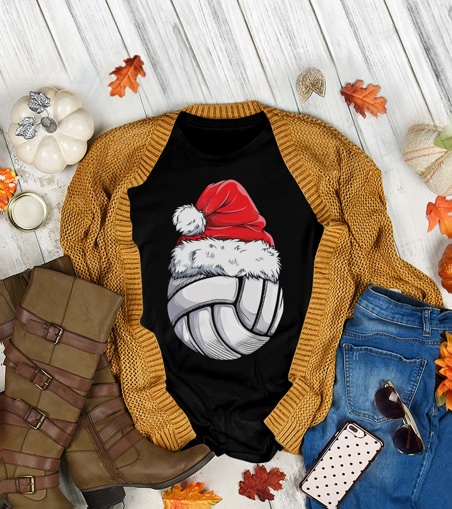 Volleyball Santa Hat Christmas Ball T-Shirt