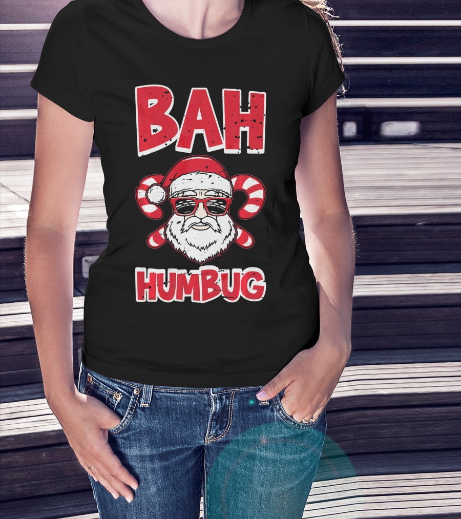 Bah Humbug Santa Candy Cane Glasses T-Shirt