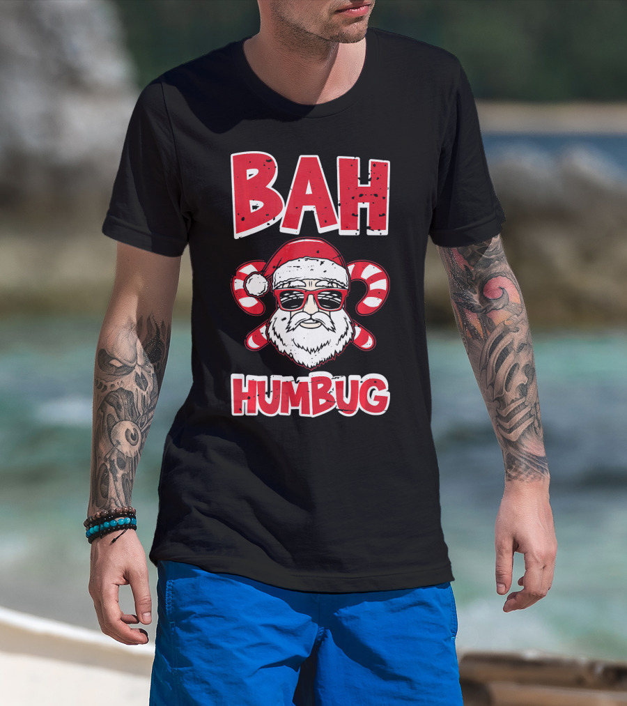 Bah Humbug Santa Candy Cane Glasses T-Shirt